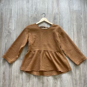 Madewell Textured Peplum Long Sleeve Open Back Tie Top Small